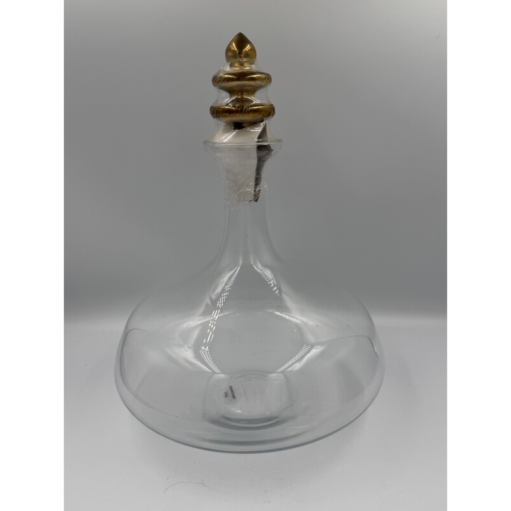 New Old stock Happy Chic Jonathan Adler Wine Decanter with Gold Finial Stopper